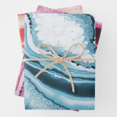 Modern Abstract blauw roze geode Gemstone Inpakpapier Vel (In situ)