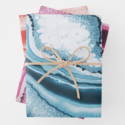 Modern Abstract blauw roze geode Gemstone Inpakpapier Vel (In situ)