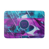 Modern Abstract blauw roze penseelstreken monogram Badmat (Voorkant)