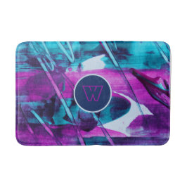 Modern Abstract blauw roze penseelstreken monogram Badmat
