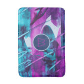 Modern Abstract blauw roze penseelstreken monogram Badmat (Voorkant Verticaal)