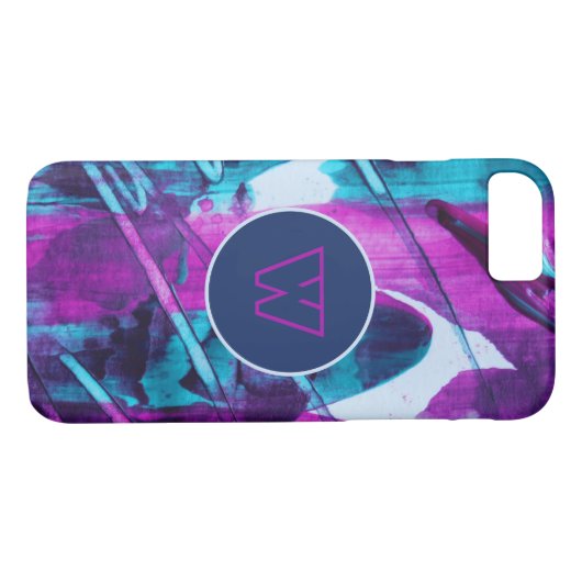 Modern Abstract blauw roze penseelstreken monogram Case-Mate iPhone Case (Achterkant (Horizontaal))