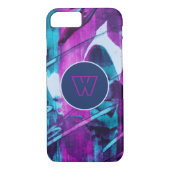 Modern Abstract blauw roze penseelstreken monogram Case-Mate iPhone Case (Achterkant)