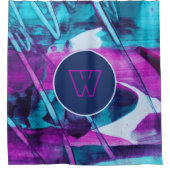 Modern Abstract blauw roze penseelstreken monogram Douchegordijn (Voorkant)