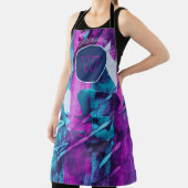 Modern Abstract blauw roze penseelstreken monogram Schort (Insitu)