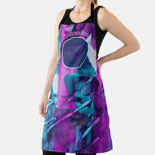 Modern Abstract blauw roze penseelstreken monogram Schort (Insitu)