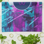 Modern Abstract blauw roze penseelstreken monogram Theedoek (Gevouwen)