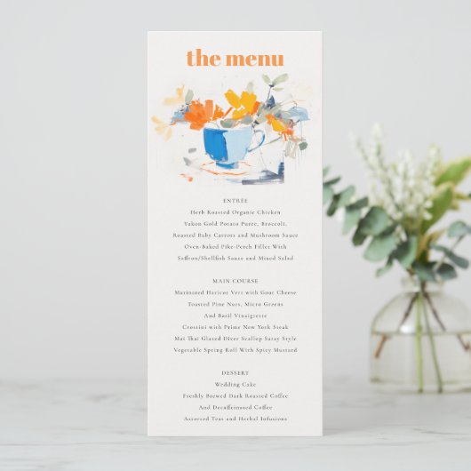 Modern Abstract Blauw sinaasappel Bloemen Tea Cup  Kaart (Staand voorkant)