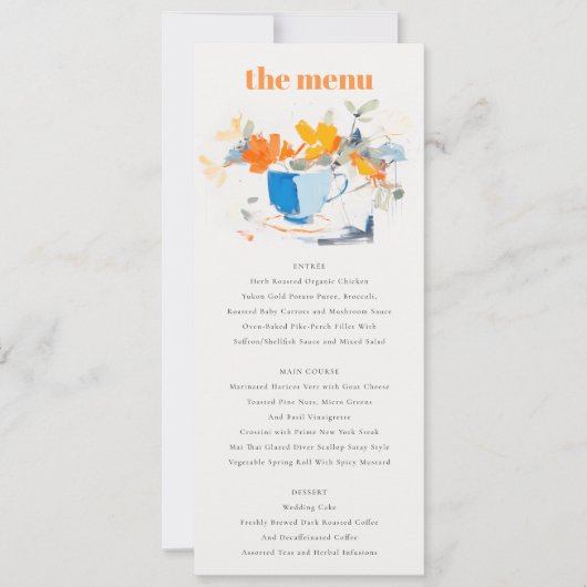 Modern Abstract Blauw sinaasappel Bloemen Tea Cup  Kaart (Voorkant)