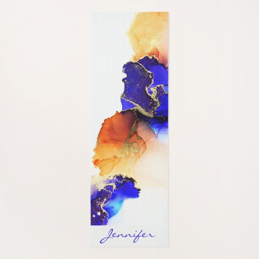 Modern Abstract blauw Sinaasappel Yogamat (Achterkant)