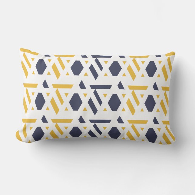 Modern, abstract, blauw voor de marine, geel, wit  kussen (Voorkant)