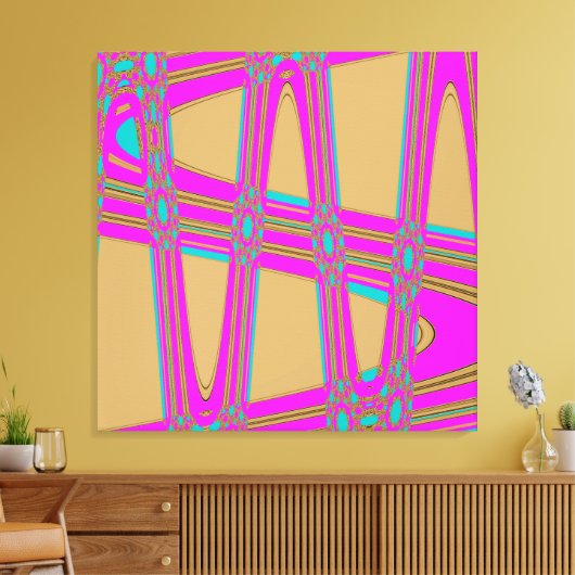 Modern Abstract blauw, warm roze golfpatroon Canvas Afdruk (Insitu (Woonkamer))