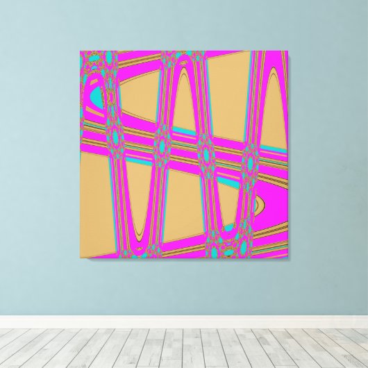 Modern Abstract blauw, warm roze golfpatroon Canvas Afdruk (Insitu (Houten vloer))