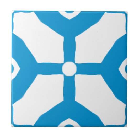 Modern Abstract Blauw Wit Blokken Stippen Patroon Tegeltje (Voorkant)