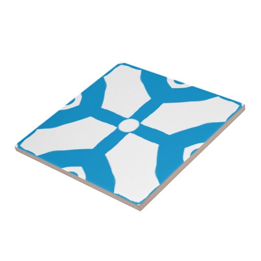 Modern Abstract Blauw Wit Blokken Stippen Patroon Tegeltje (Zijkant)