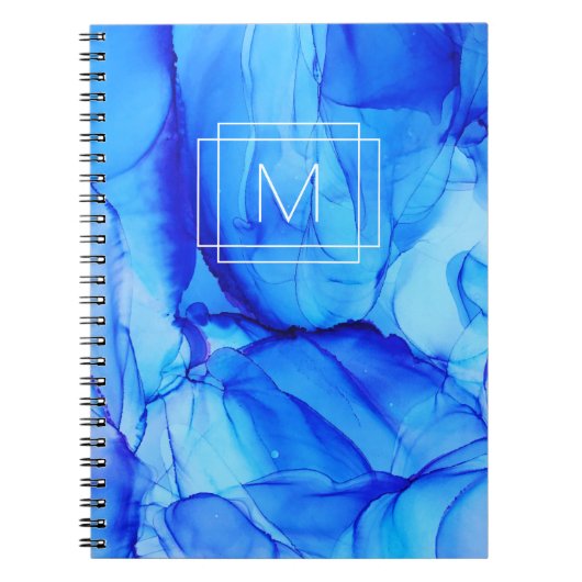 Modern Abstract blauw wit Paars monogram Notitieboek (Voorkant)