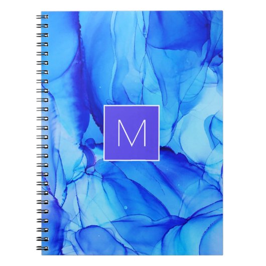 Modern Abstract blauw zwart monogram schilderen Notitieboek (Voorkant)