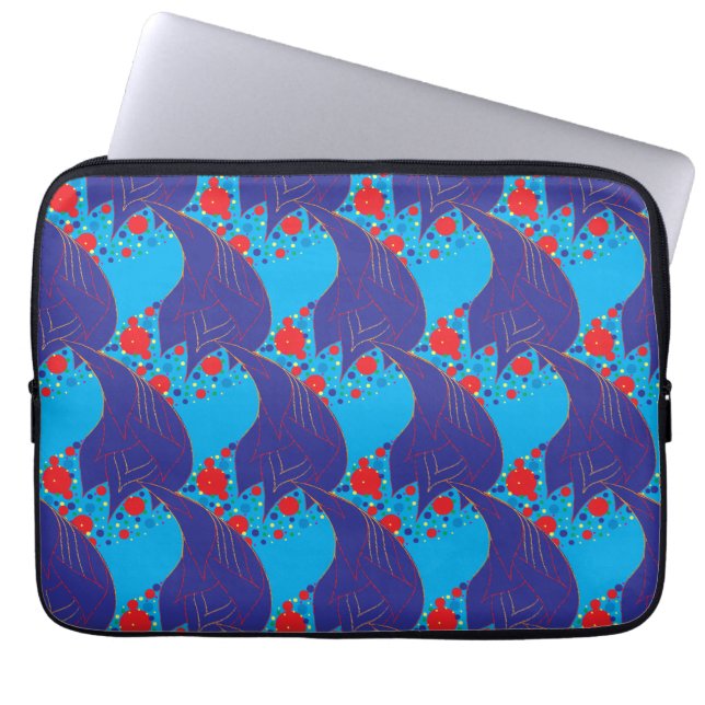 Modern abstract BLAUWE en rode Regenboog druppels  Laptop Sleeve (Voorkant)