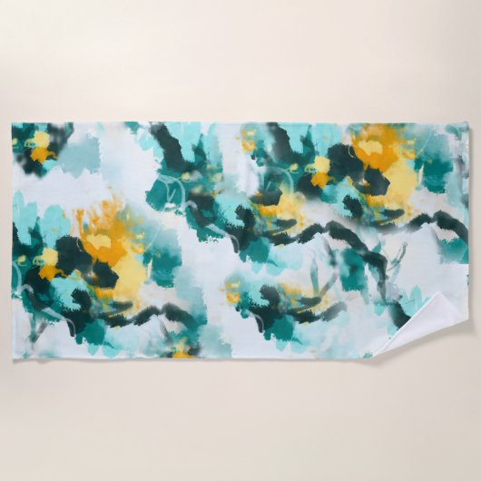 Modern Abstract Blauwgroen en geel gekleurd design Strandlaken (Voorkant)