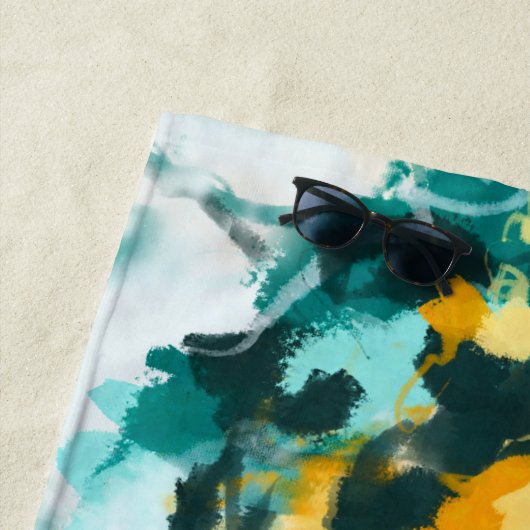 Modern Abstract Blauwgroen en geel gekleurd design Strandlaken (In situ)