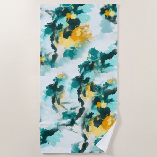 Modern Abstract Blauwgroen en geel gekleurd design Strandlaken (Voorkant)