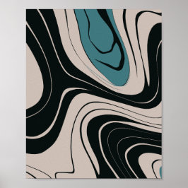 Modern Abstract Blauwgroen en zwart wervelpatroon Poster