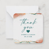 Modern Abstract Blauwgroen & Koperhuwelijk Dank u Notitiekaartje (Voorkant)