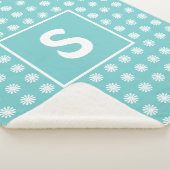 Modern Abstract Bloemendessin met Monogram Aqua Sherpa Deken (3/4)