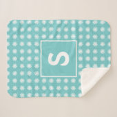 Modern Abstract Bloemendessin met Monogram Aqua Sherpa Deken (Voorkant (horizontaal))