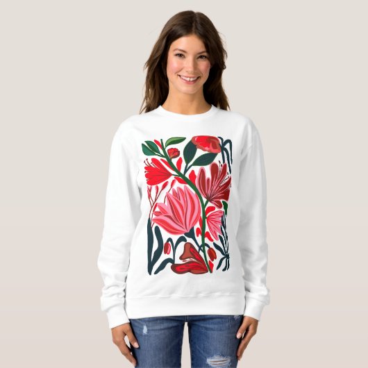 Modern abstract bloemig kleurrijk dames sweatshirt (Voorkant volledig)