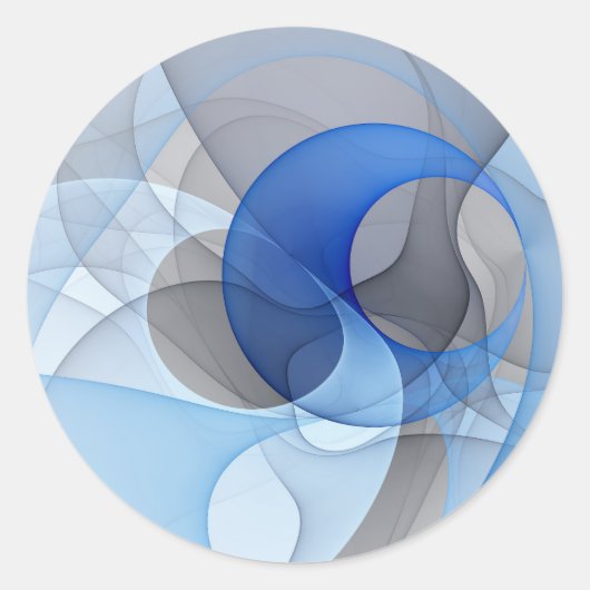 Modern Abstract Blue Gray Fractal Art Graphic Ronde Sticker (Voorkant)