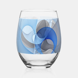 Modern Abstract Blue Gray Fractal Art Graphic Wijnglas Zonder Voet