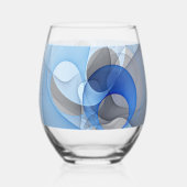 Modern Abstract Blue Gray Fractal Art Graphic Wijnglas Zonder Voet (Achterkant)
