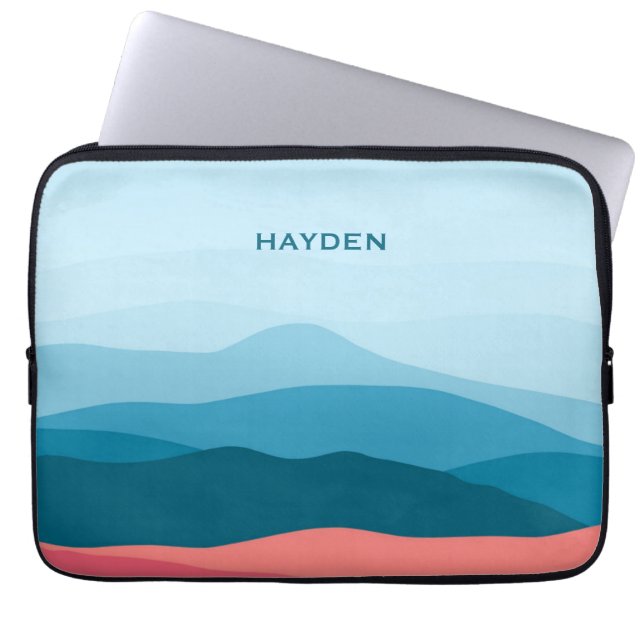 Modern Abstract Blue Pink Mountains Personalised Laptop Sleeve (Voorkant)
