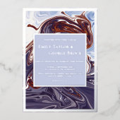 Modern Abstract Blue Wave Sky Chic Silver Wedding Folie Uitnodiging (Voorkant)