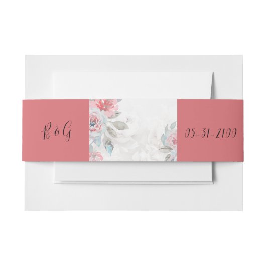 Modern Abstract Blush Roos & Wildflower Wedding Uitnodigingen Wikkel (Voorkant Voorbeeld)