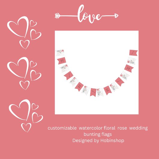 Modern Abstract Blush Roos & Wildflower Wedding Vlaggetjes