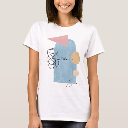 Modern Abstract Blush Roze Blauwe Vormen Monogram T-shirt (Voorkant)