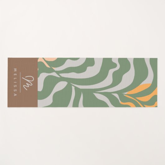 Modern Abstract Boho Groen Grijs Bruin Monogram Yogamat (Voorkant (horizontaal))