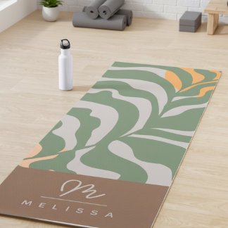 Modern Abstract Boho Groen Grijs Bruin Monogram Yogamat