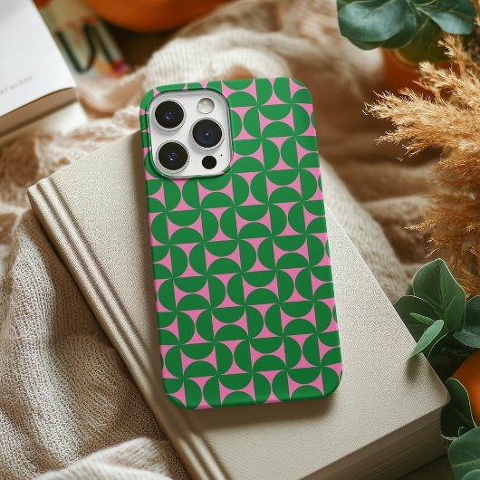 Modern Abstract Bos Groen & Roze Mid Century Case-Mate iPhone Case