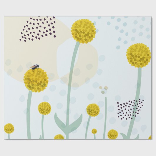 Modern Abstract Botanical Yellow Billy Button Cadeaupapier (Vlak)