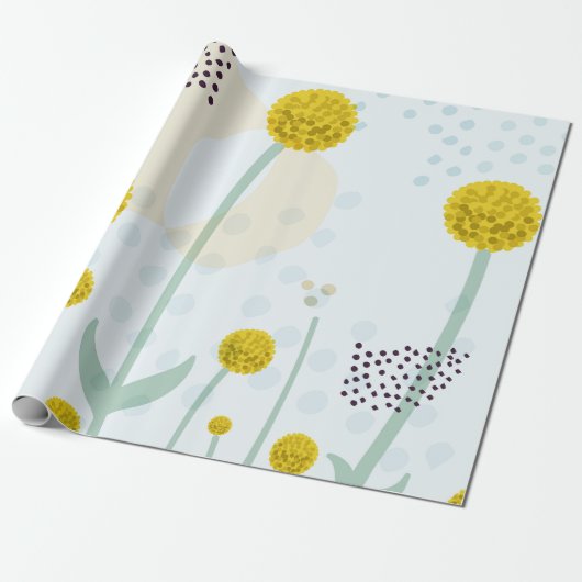 Modern Abstract Botanical Yellow Billy Button Cadeaupapier (Uitgerold)