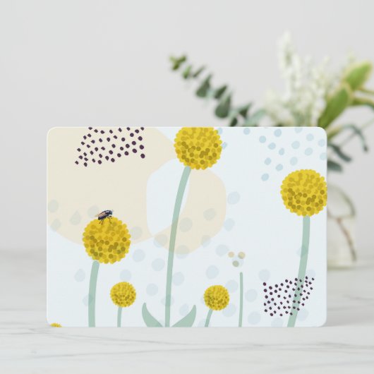 Modern Abstract Botanical Yellow Billy Button Kaart (Staand voorkant)