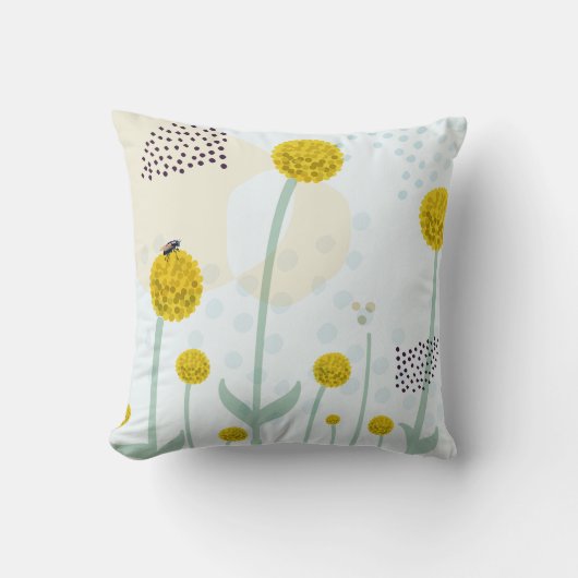 Modern Abstract Botanical Yellow Billy Button Kussen (Voorkant)