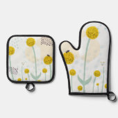 Modern Abstract Botanical Yellow Billy Button Ovenwant & Pannenlap Set (Voorkant)