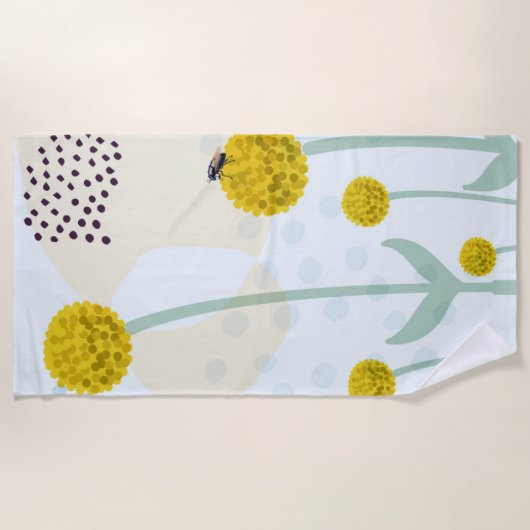 Modern Abstract Botanical Yellow Billy Button Strandlaken (Voorkant)