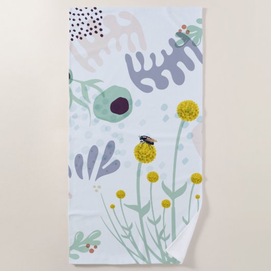 Modern Abstract Botanical Yellow Billy Button Strandlaken (Voorkant)