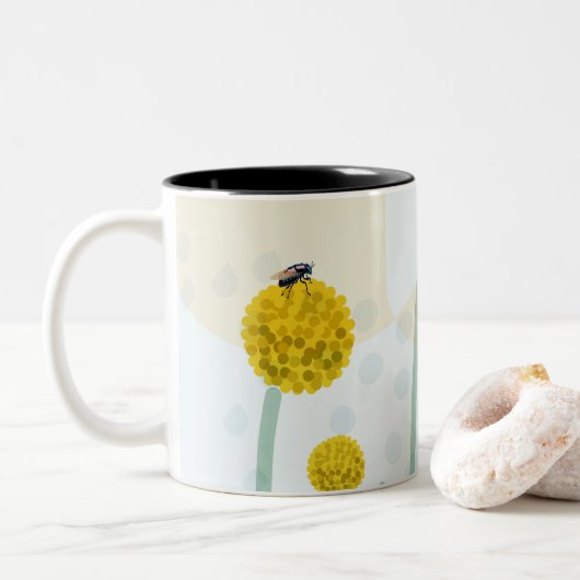 Modern Abstract Botanical Yellow Billy Button Tweekleurige Koffiemok (Met donut)