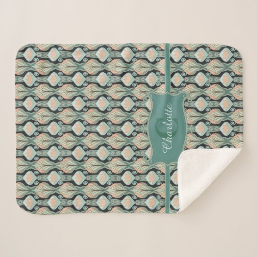 Modern  Abstract botanisch monogrampatroon Sherpa Deken (Voorkant (horizontaal))